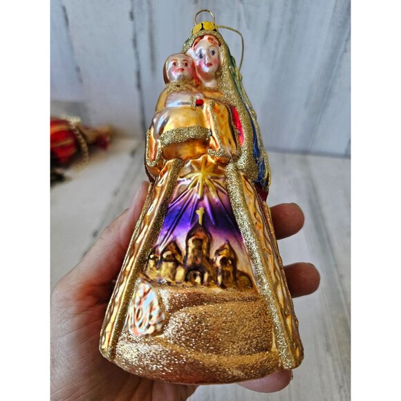 Vintage Virgin Mary Jerusalem Bethlehem grilled glitter glass ornament Xmas tree - Picture 9 of 11